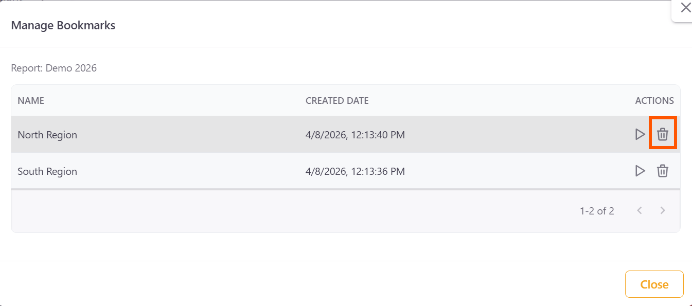 Delete bookmark button