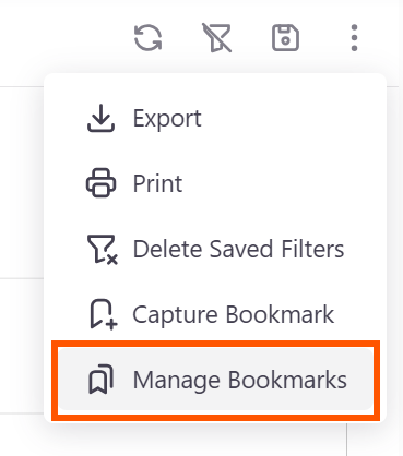 Manage Bookmarks panel