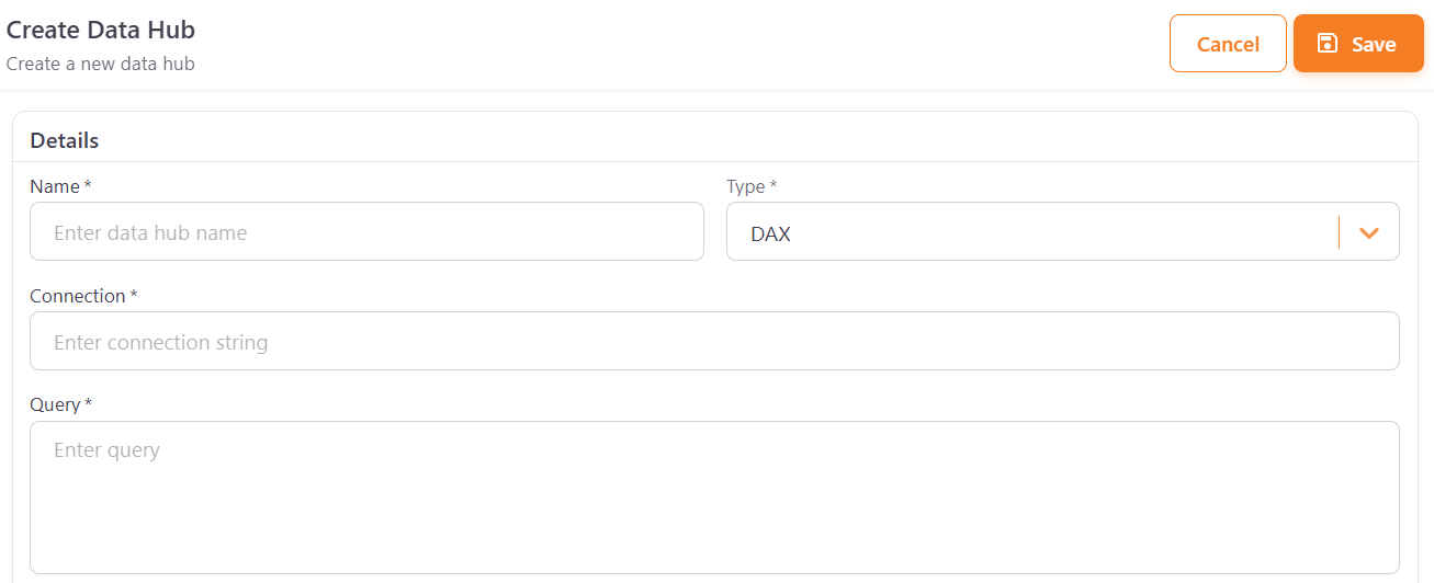 Create Data Hub form