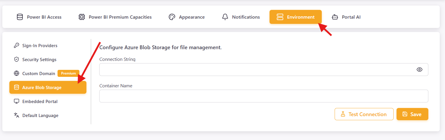 Azure Blob Storage settings