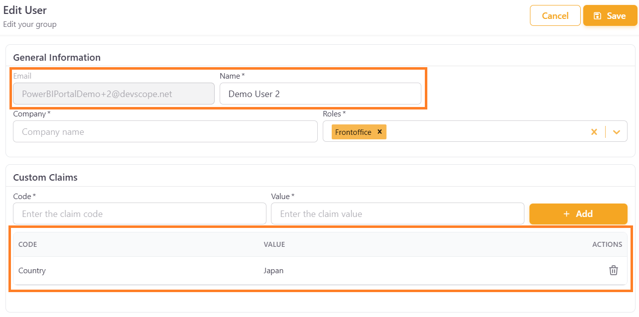 Custom claim - user 2