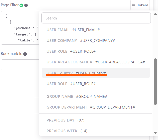 Replace value with token