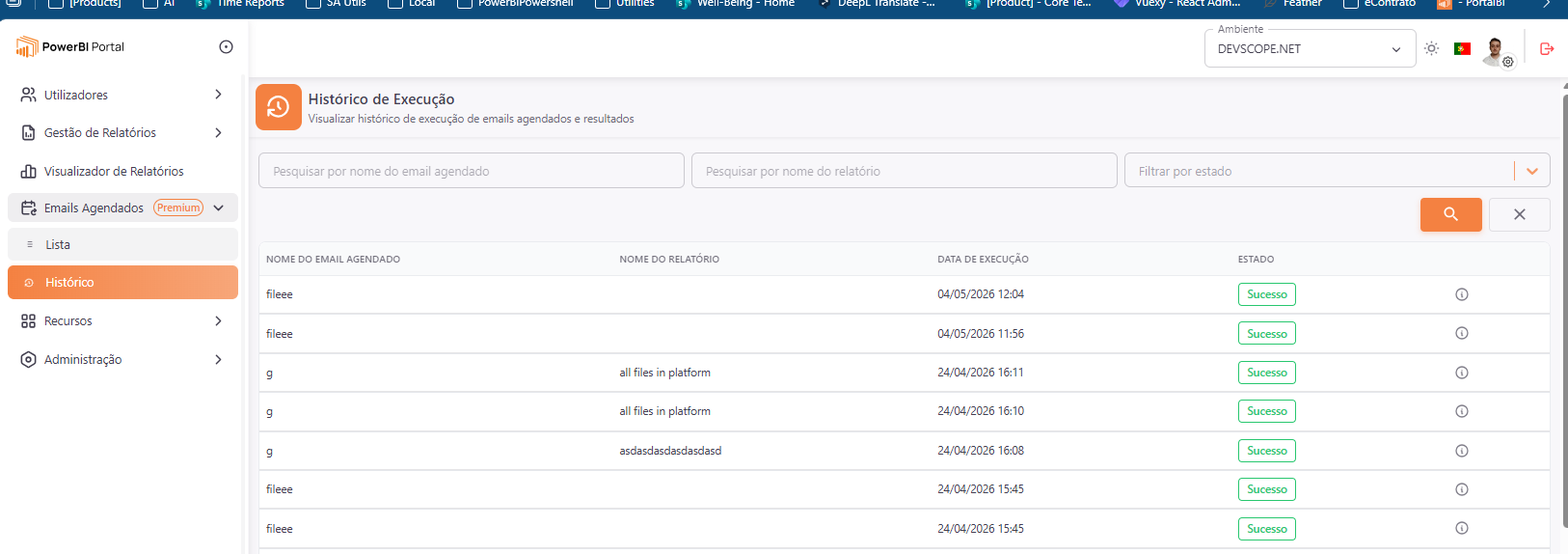Scheduled Emails history list