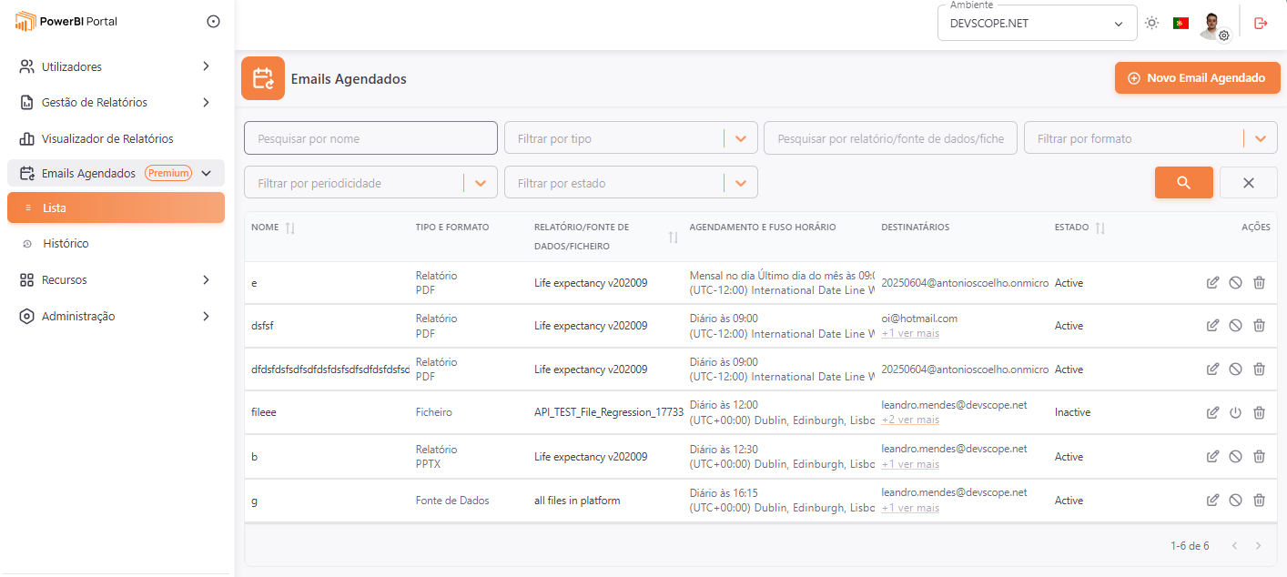 Scheduled Emails list