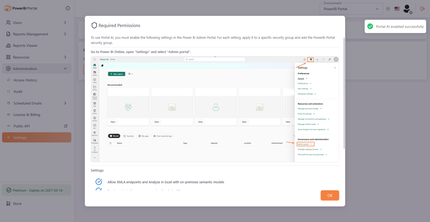 Required Permissions dialog