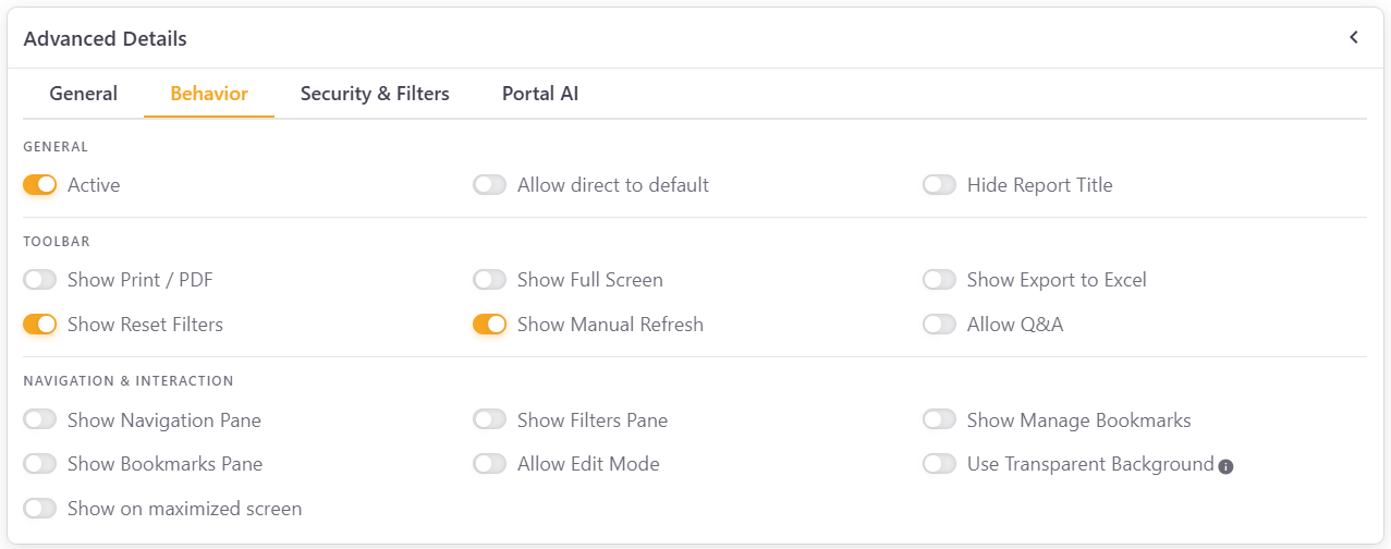 PowerBI Portal 101 - Behaviour Tab