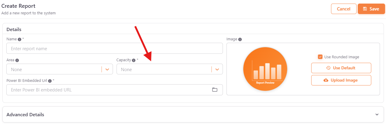 Report capacity selection